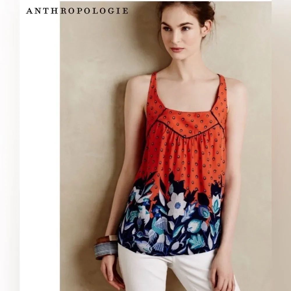 Maeve Mazie Anthropologie orange floral blue M
